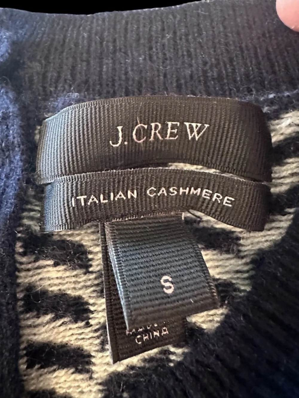 J. Crew Women’s Italian Cashmere Herringbone Sweater Navy/White Sz S Academia